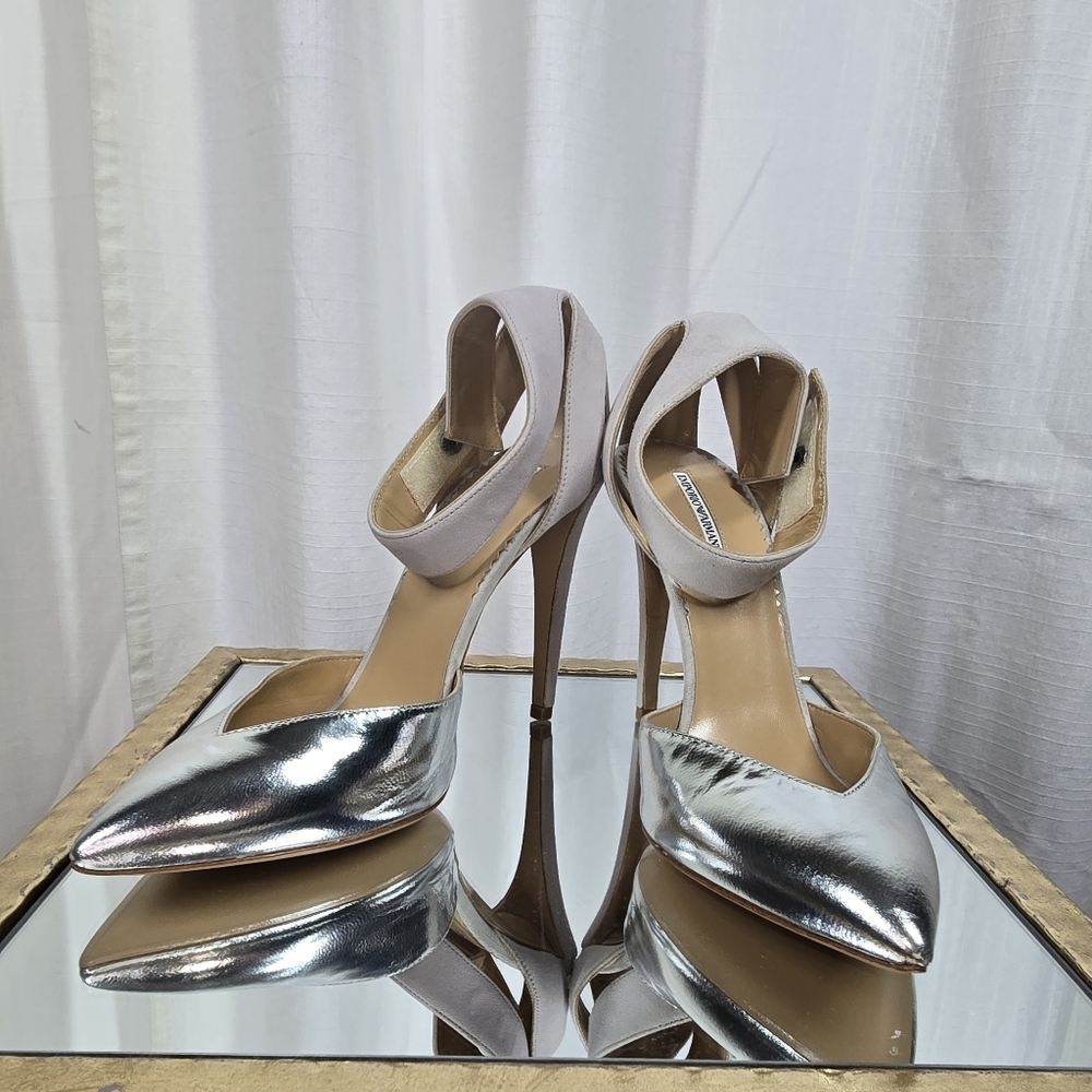 Emporio Armani Metallic Silver Leather Heels - Picture 4 of 15